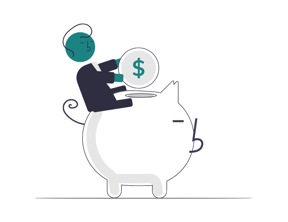An illustration showing money going into a piggy bank.