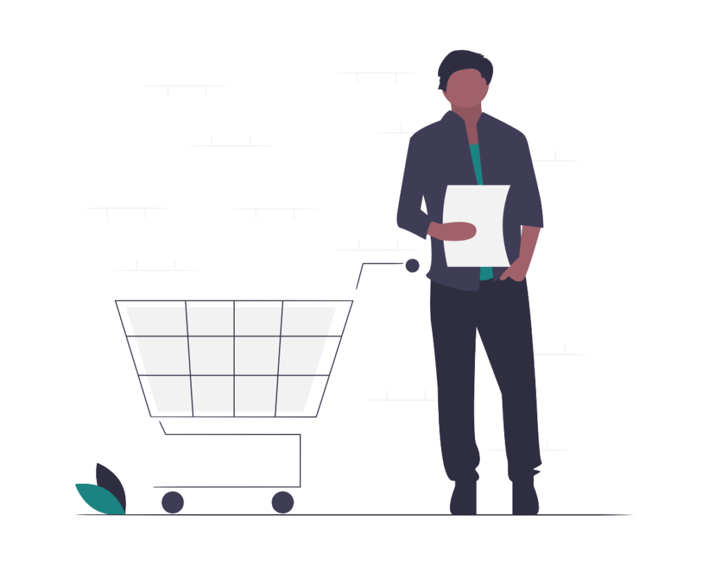 A man with a cart shopping to purchase tradelines.