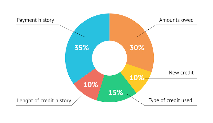 Credit score pie chart showing what makes up your credit score.
